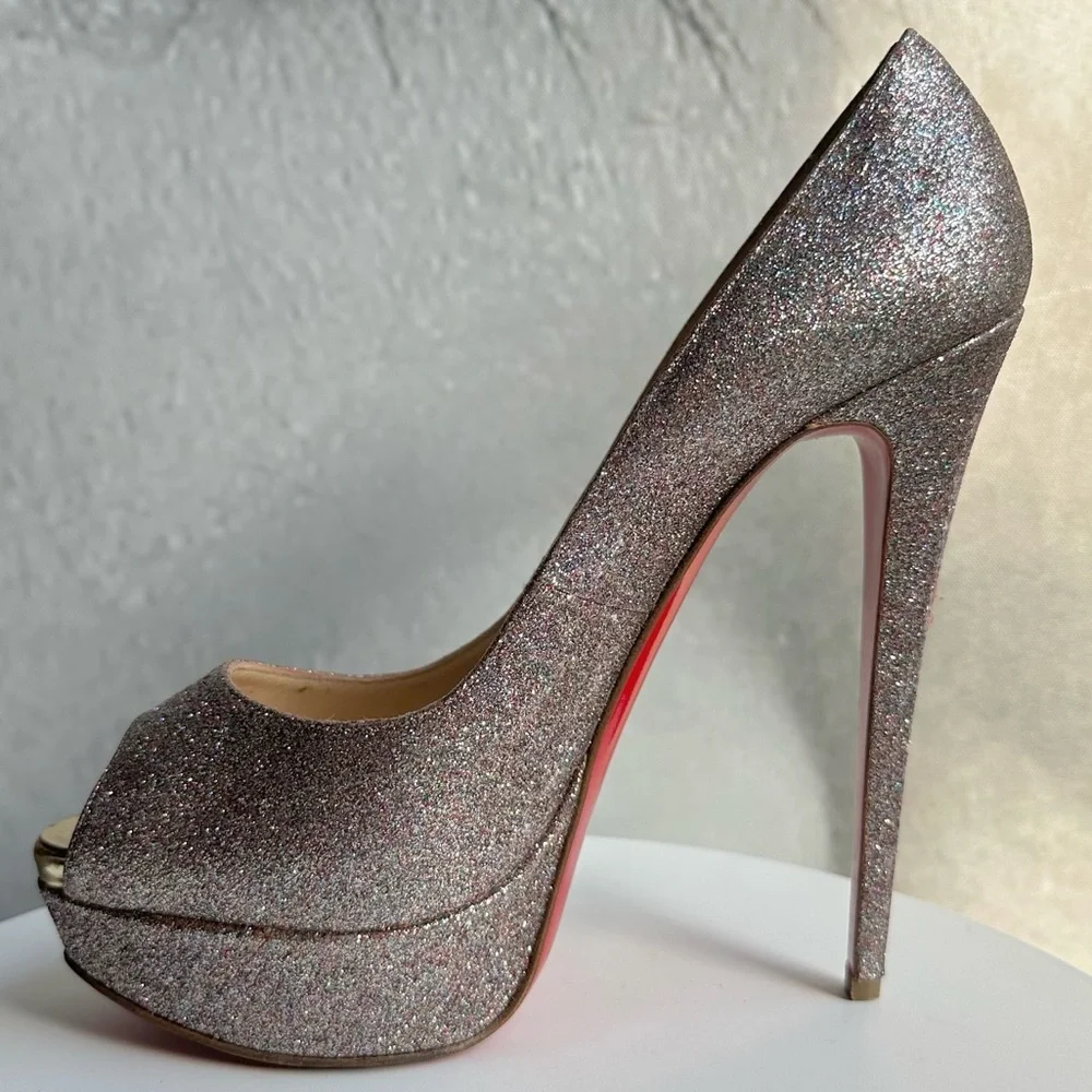 🌺 CHRISTIAN LOUBOUTIN🌺 Lady Peep 150 Glitter Pumps Size: 40 - Picture 3 of 15